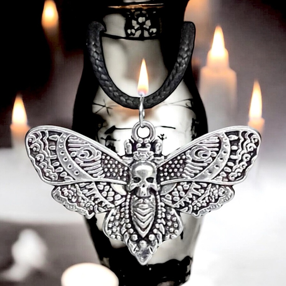 5 For $25💫Silver Death Skull Wicked Mothra Pendant Necklace